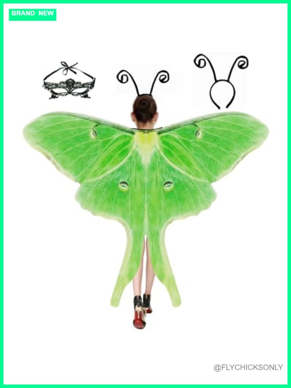Halloween Butterfly Wings Costume for Women Moth Cape with Mask & Headband Set